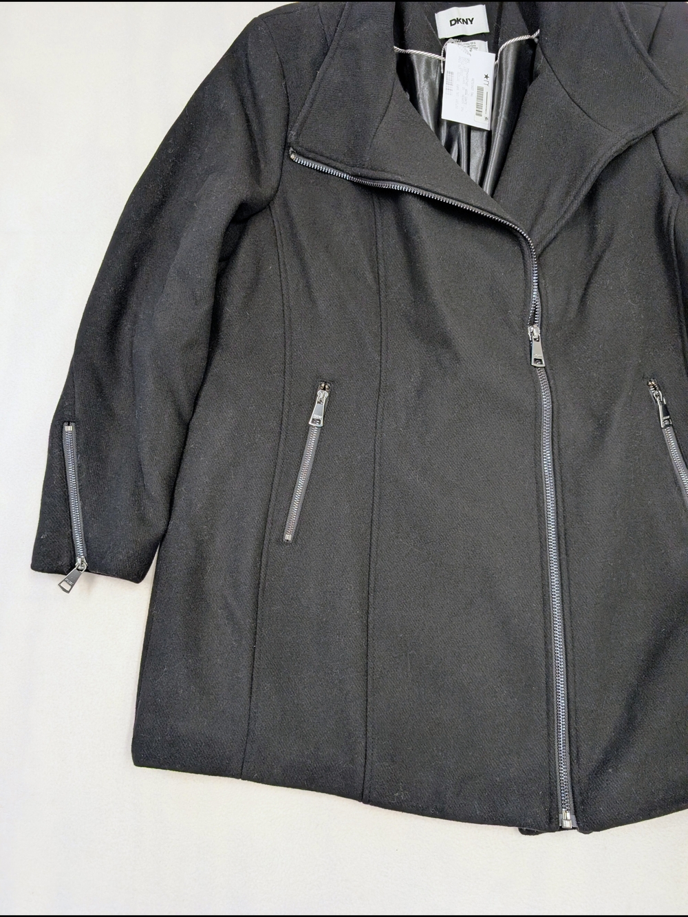 DKNY Women's Black Asymmetrical Zip Walker Coat Jacket Zip Pockets NWT Size XXL - Picture 3 of 6
